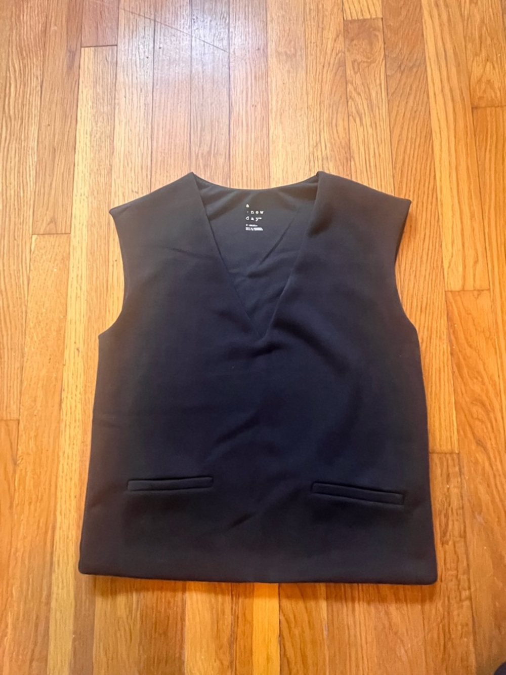 a new day Black Sleeveless V-Neck Tunic with Faux Welt Pockets